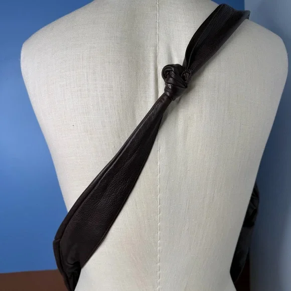 Vintage Tribeca Dark Brown Slouchy Pebbled Leather Sling Bag Large Boho - Picture 7 of 12